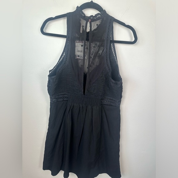 NWT Free People Valencia Embroidered Lace High Neck Mini Black Dress Size Medium - Picture 10 of 13